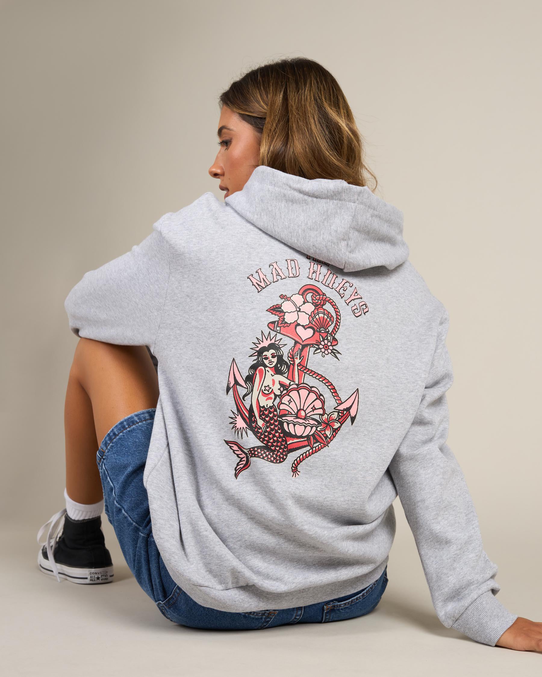 The Mad Hueys Mermaid Anchor Womens Hooded Pullovers
