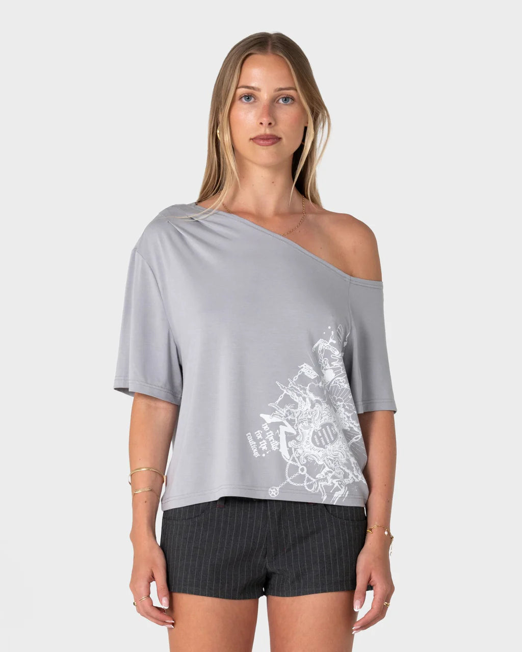 Rusty Sally Slouch Printed Off The Shoulder T-Shirts