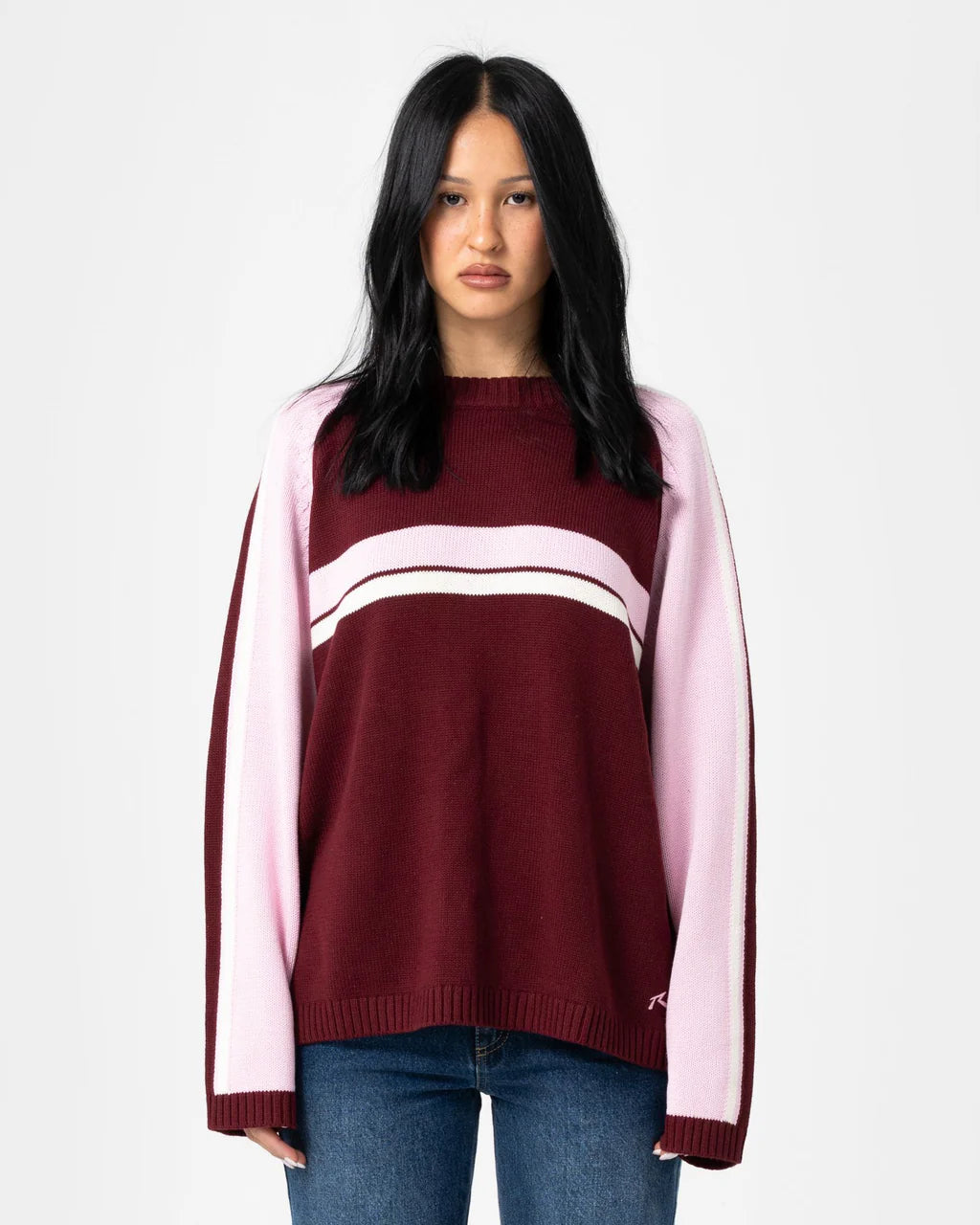 Rusty White Lines 2 Crew Neck Sweaters