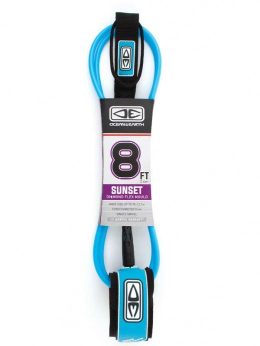 Ocean & Earth 8ft Sunset Moulded Leash - Assorted Colours